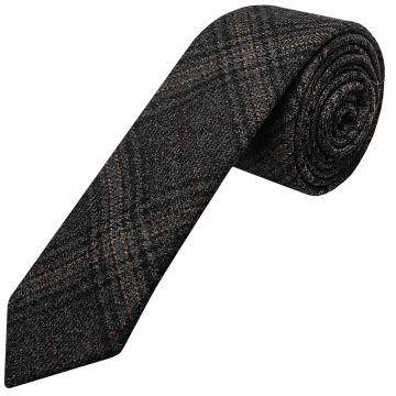 Dark Grey Check Tweed Skinny Men's Tie