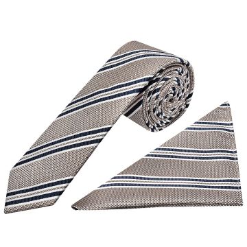Silver Twin Stripe Skinny Men's Tie and Pocket Square Set