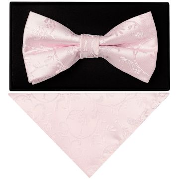 Blush Pink Floral Handmade Mens Bow Tie and Pocket Square Set