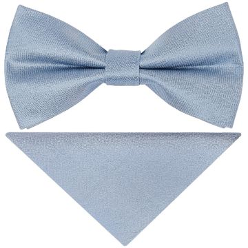 Pre Tied Dusty Blue Silk Boys Bow Tie and Pocket Square Set Age 4-7