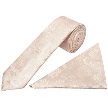 Nude Paisley Skinny Men's Tie and Pocket Square Set