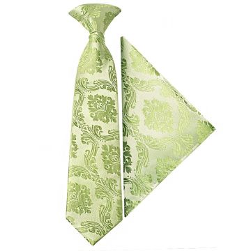 Pre Tied Sage Green Paisley Boys Tie and Pocket Square Set Age 4-7 