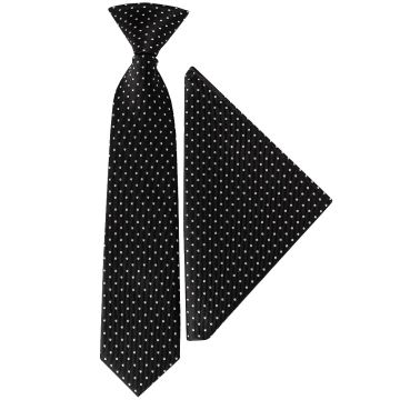Pre Tied Black Polka Dot Boys Tie and Pocket Square Set - Age 4-7 Years