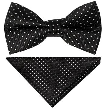 Pre Tied Black and White Polka Dot Boys Bow Tie and Pocket Square Set Age 4-7