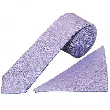 Plain Purple Textured Silk Skinny Men's Tie and Pocket Square Set