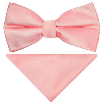 Pre Tied Plain Blush Rose Satin Boys Bow Tie and Pocket Square Set Age 8-11