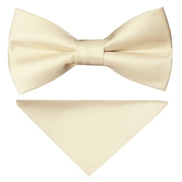 Pre Tied Ivory Satin Boys Bow Tie and Pocket Square Set Age 4-7