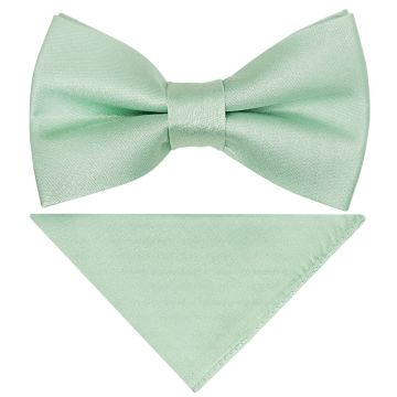 Pre Tied Moss Green Satin Silk Boys Bow Tie and Pocket Square Set