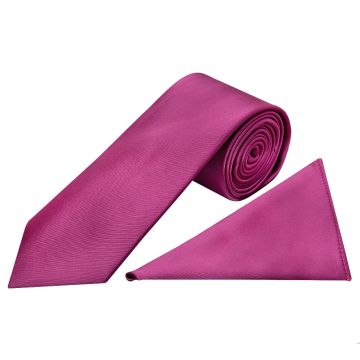 Plain Fuchsia Pink Satin Classic Men's Tie and Pocket Square Set