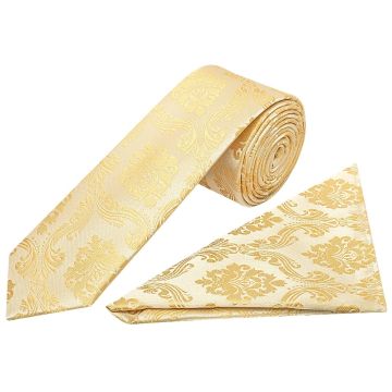 Caramel Paisley Skinny Men's Tie and Pocket Square Set