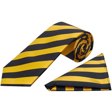 Navy and Yellow Striped Classic Men's Tie and Pocket Square Set