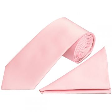 Plain Blush Pink Satin Classic Men's Tie and Pocket Square Set