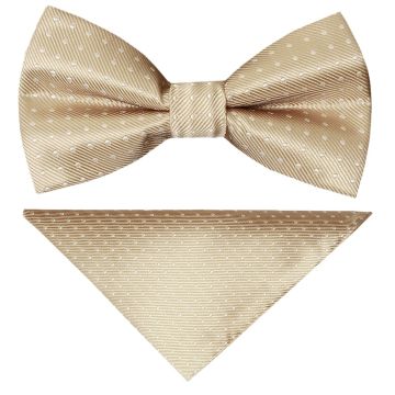 Pre Tied Champagne Polka Dot Boys Bow Tie and Pocket Square Set
