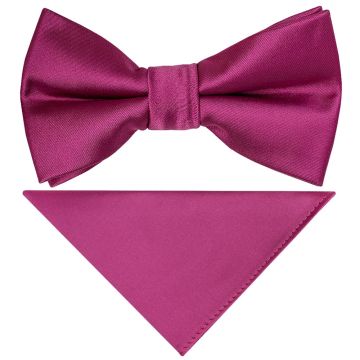 Pre Tied Fuchsia Satin Boys Bow Tie and Pocket Square Set