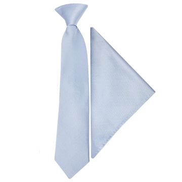 Pre Tied Dusty Blue Satin Boys Tie and Pocket Square Set Age 4-7