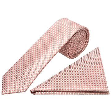 Rose Gold Diamond Neat Skinny Men's Tie and Pocket Square Set