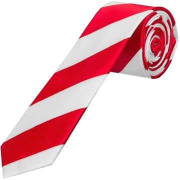 Red and White Striped Hand Made Skinny Men's Football Tie