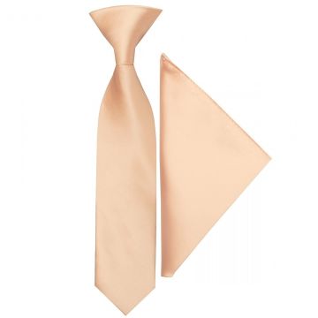 Pre Tied Light Peach Satin Boys Tie and Pocket Square Set Age 4-7