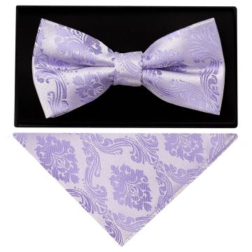 Lilac Paisley Handmade Mens Bow Tie and Pocket Square Set