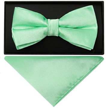 Plain Seafoam Green Handmade Mens Bow Tie and Pocket Square Set