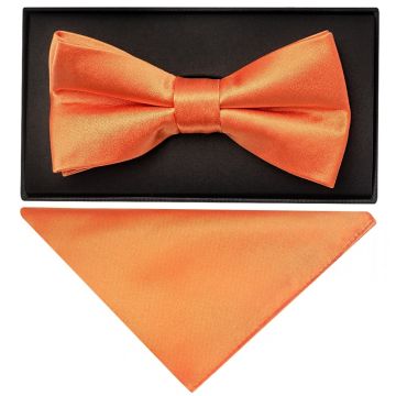 Plain Burnt Orange Handmade Mens Bow Tie and Pocket Square