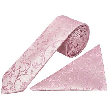 Dusty Pink Floral Skinny Men's Tie and Pocket Square Set