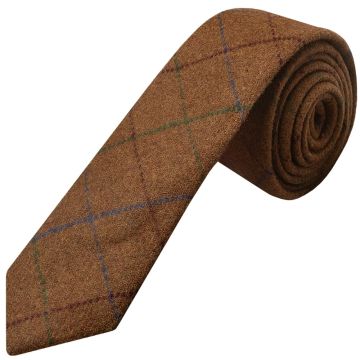 Light Brown Large Check Tweed Skinny Boys Tie