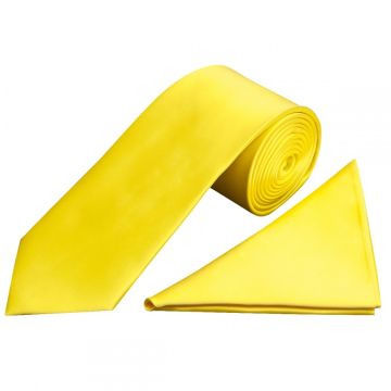 Sunshine Yellow Satin Classic Men's Tie and Pocket Square Set