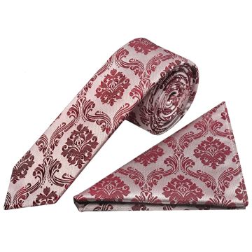 Burgundy Paisley Skinny Men's Tie and Pocket Square Set