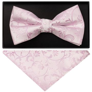 Light Dusty Pink Floral Handmade Mens Bow Tie and Pocket Square Set
