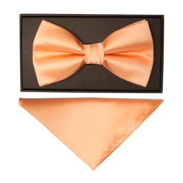 Plain Peach Handmade Mens Bow Tie and Pocket Square Set