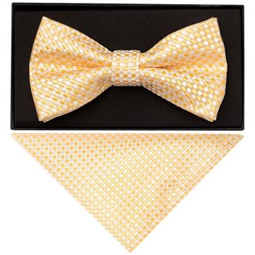 Gold Diamond Neat Mens Bow Tie and Pocket Square Set
