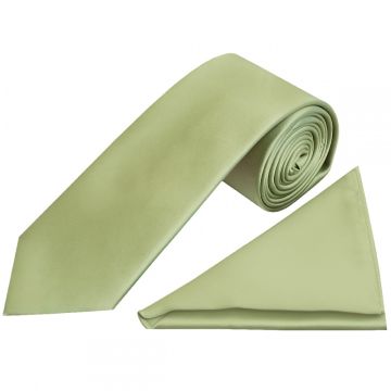 Plain Sage Green Satin Classic Men's Tie and Pocket Square Set