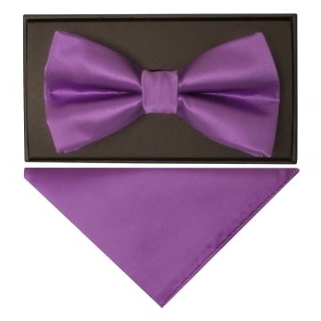 Handmade Cadburys Purple Mens Bow Tie and Pocket Square Set