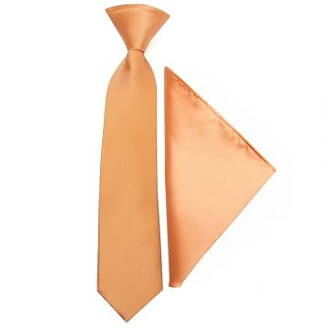 Pre Tied Peach Satin Boys Tie and Pocket Square Set Age 4-7