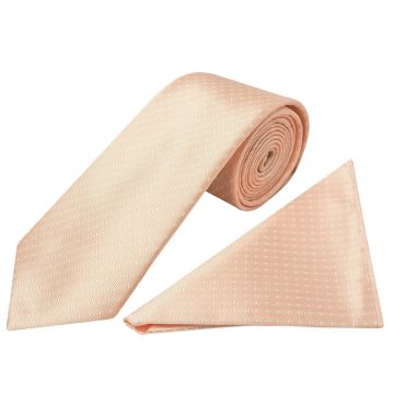 Peach and White Polka Dot Classic Men's Tie and Pocket Square Set