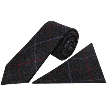 Mens Navy Check Classic Tie and Pocket Square Set