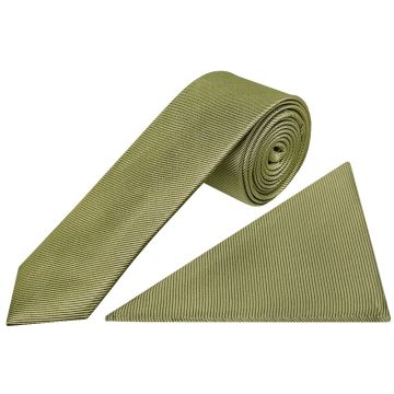Khaki Silk Twill Skinny Men's Tie and Pocket Square Set