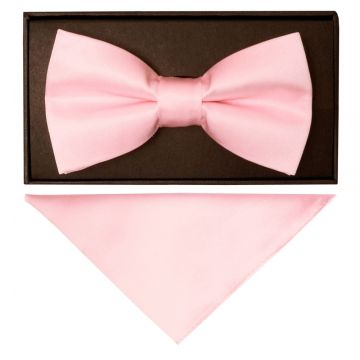 Plain Blush Pink Handmade Mens Bow Tie and Pocket Square Set
