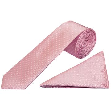 Pink and White Polka Dot Skinny Boys Tie and Pocket Square Set