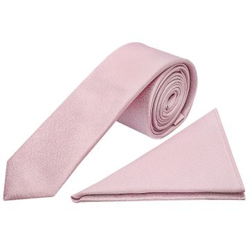 Plain Lilac Pink Silk Skinny Boys Tie and Pocket Square Set
