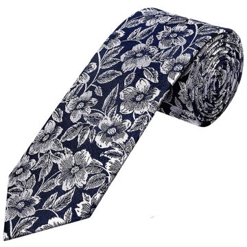 Mens Navy Floral Silk Classic Tie