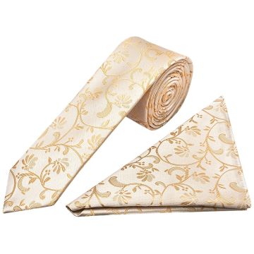 Caramel Floral Skinny Men's Tie and Pocket Square Set