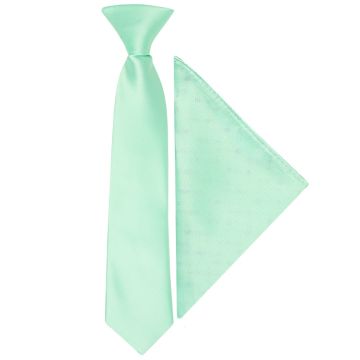 Pre Tied Mint Green Satin Boys Tie and Pocket Square Set Age 4-7