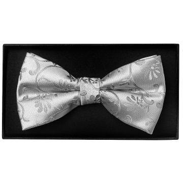 Silver Floral Handmade Mens Bow Tie