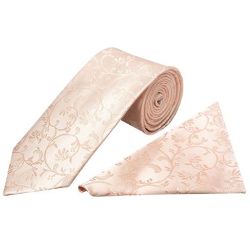 Light Peach Floral Classic Men's Tie and Pocket Square Set