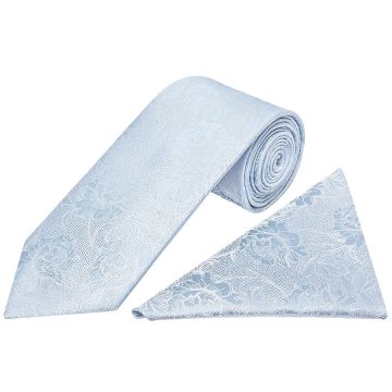 Blue Flower Classic Men's Tie and Pocket Square Set