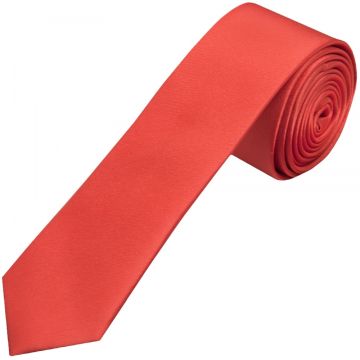 Plain Coral Pink Satin Silk Skinny Men's Tie