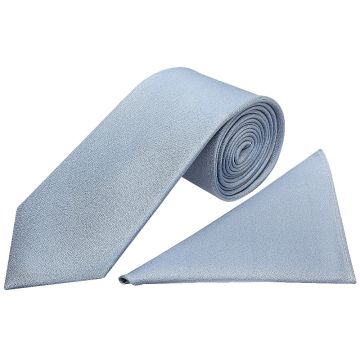 Plain Dusty Blue Silk Classic Men's Tie and Pocket Square Set