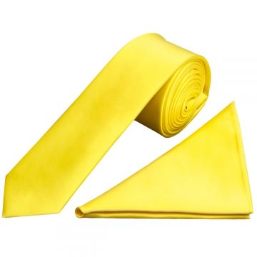 Sunshine Yellow Satin Skinny Men's Tie and Pocket Square Set